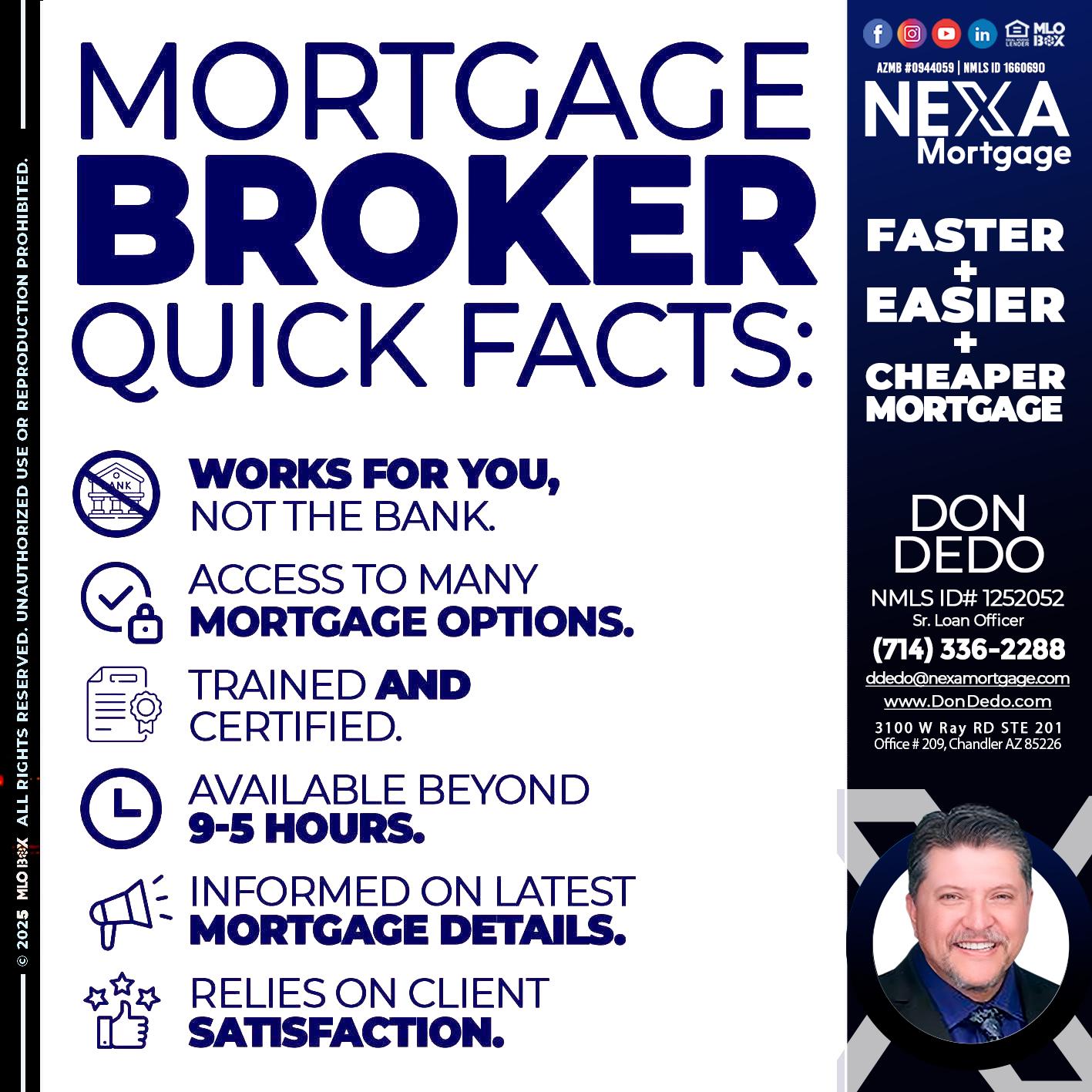 MORTGAGE BROKER - Don Dedo -Mortgage Loan Originator