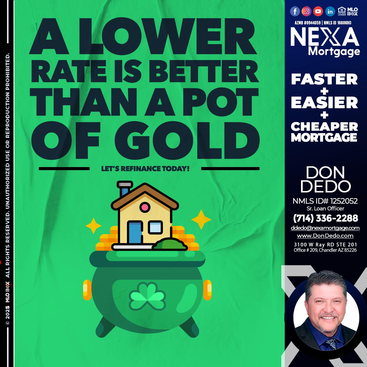 A LOWER RATE - Don Dedo -Mortgage Loan Originator