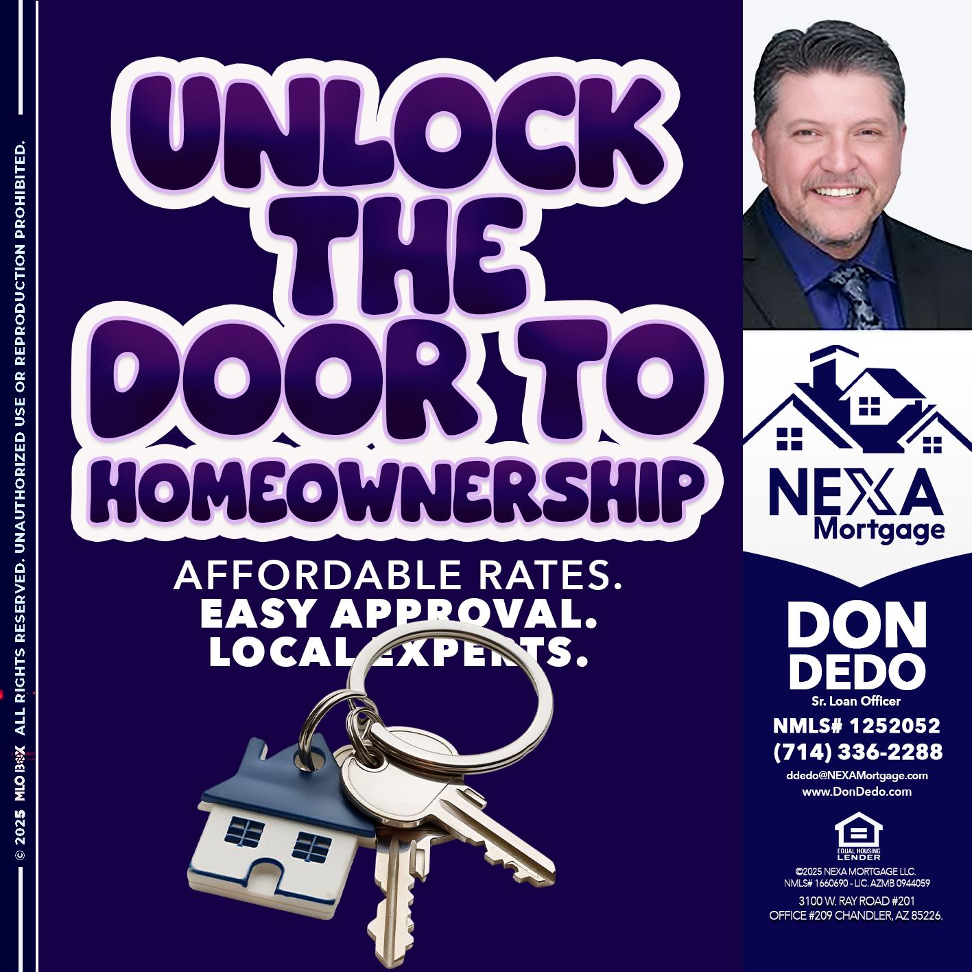 UNLOCK THE DOOR - Don Dedo -Mortgage Loan Originator