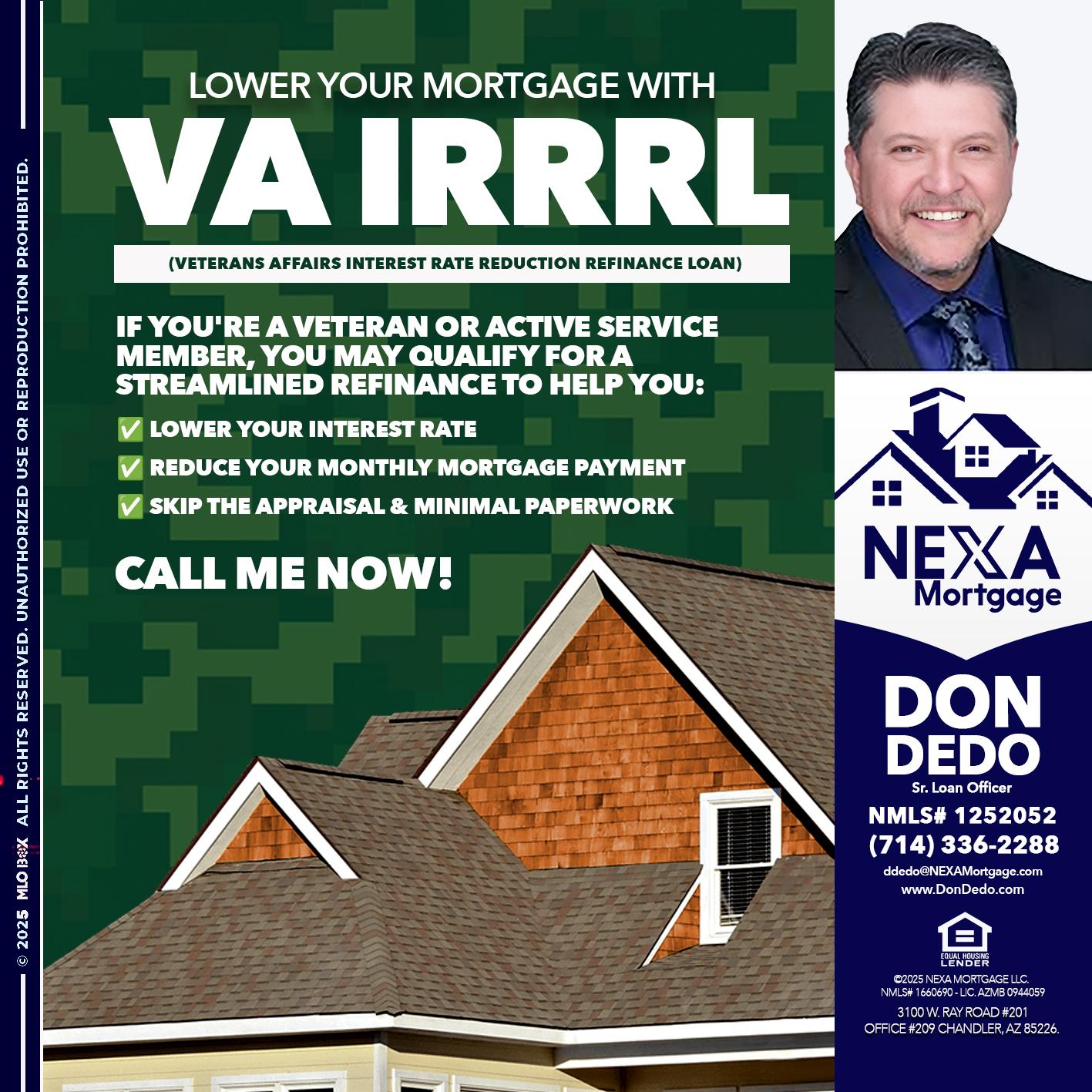 VA IRRRL - Don Dedo -Mortgage Loan Originator