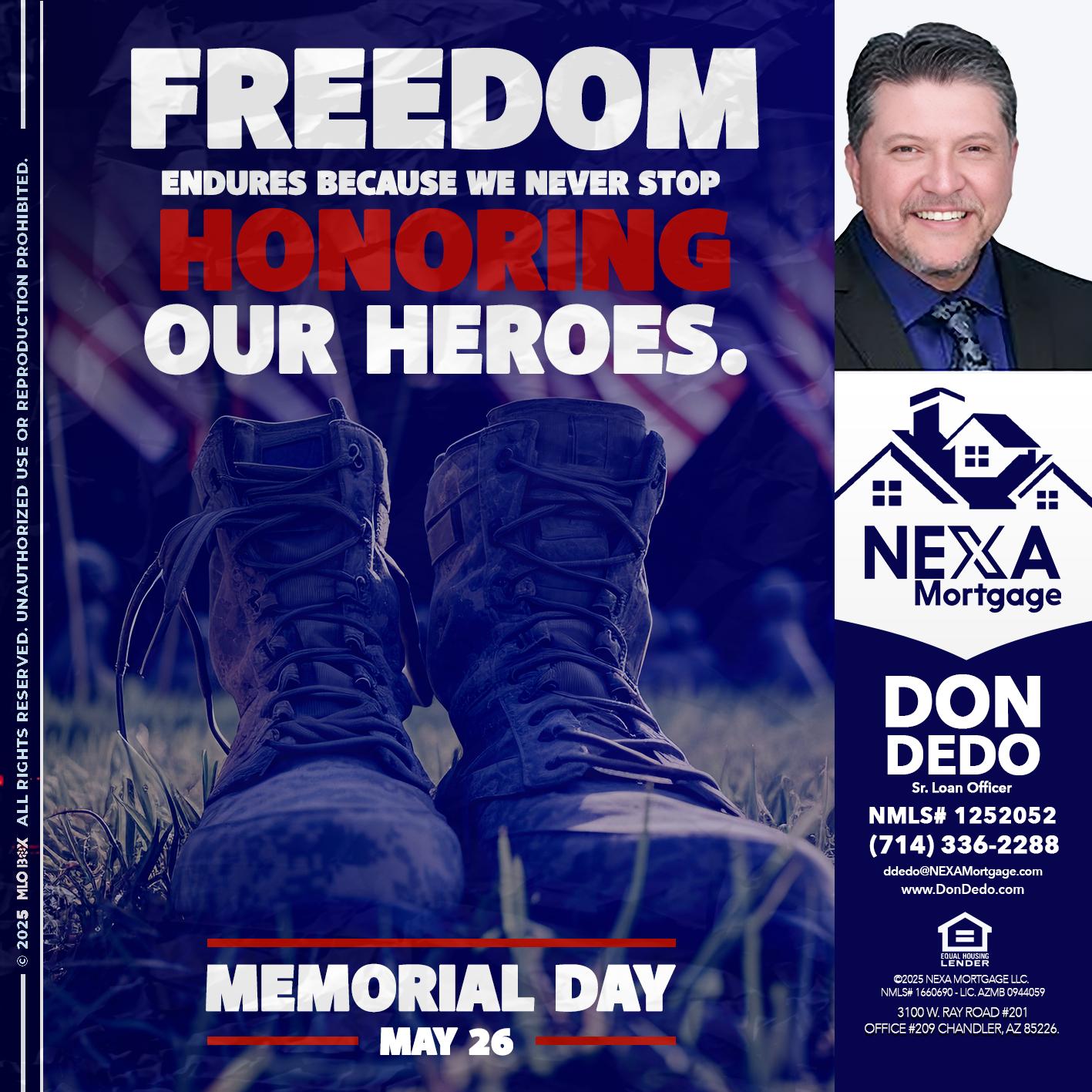Memorial Day - Don Dedo -Mortgage Loan Originator
