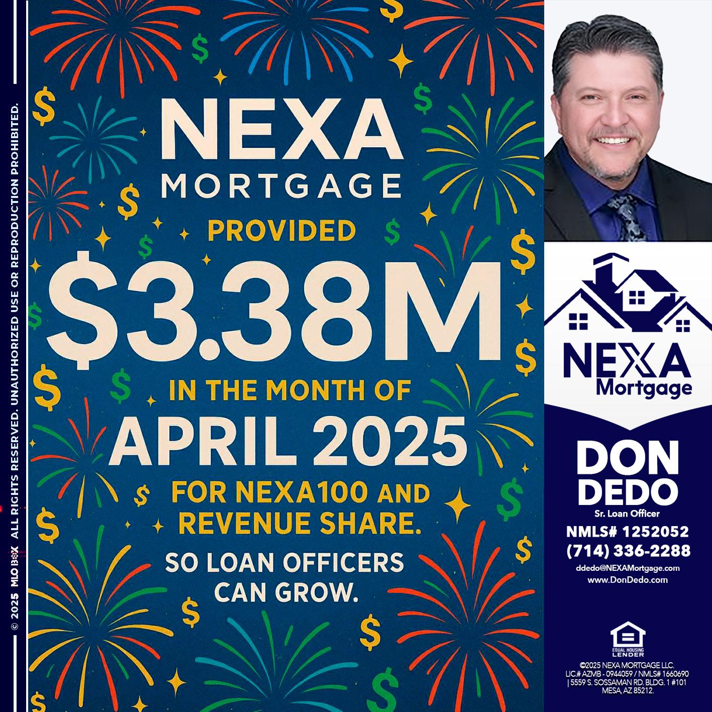 $3.38M - Don Dedo -Mortgage Loan Originator