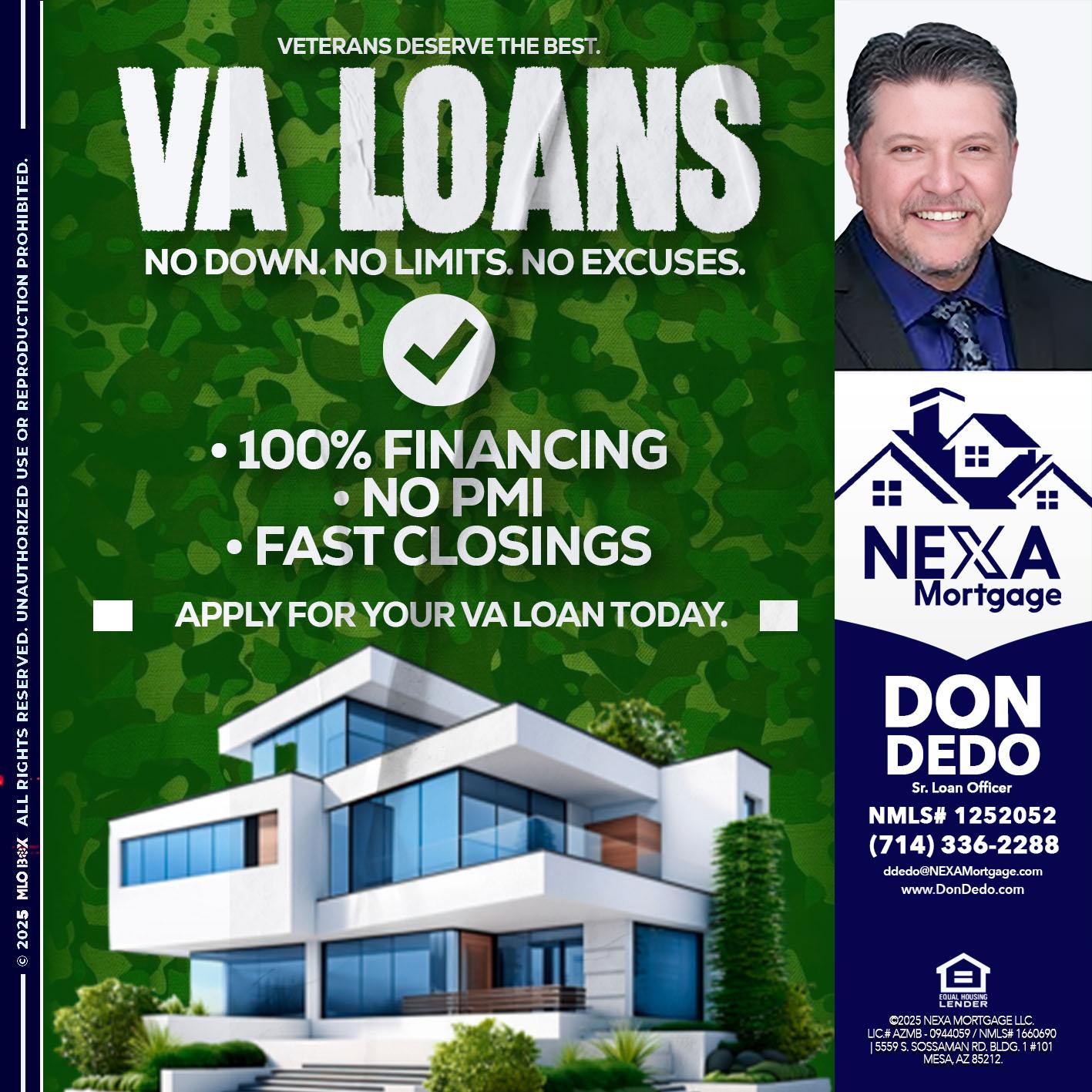 VA LOANS - Don Dedo -Mortgage Loan Originator