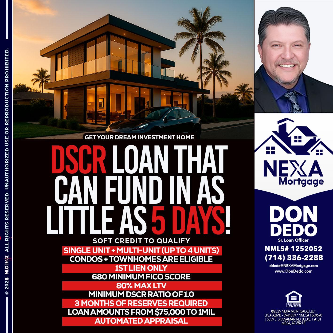 DSCR LOAN - Don Dedo -Mortgage Loan Originator