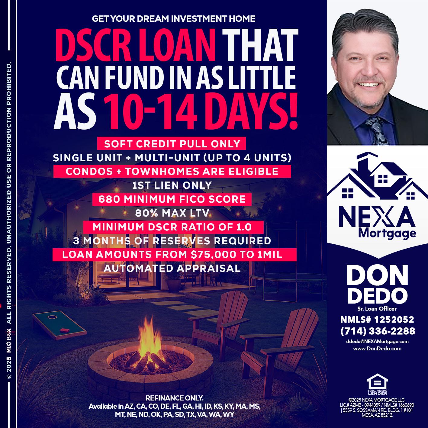 DSCR LOAN - Don Dedo -Mortgage Loan Originator