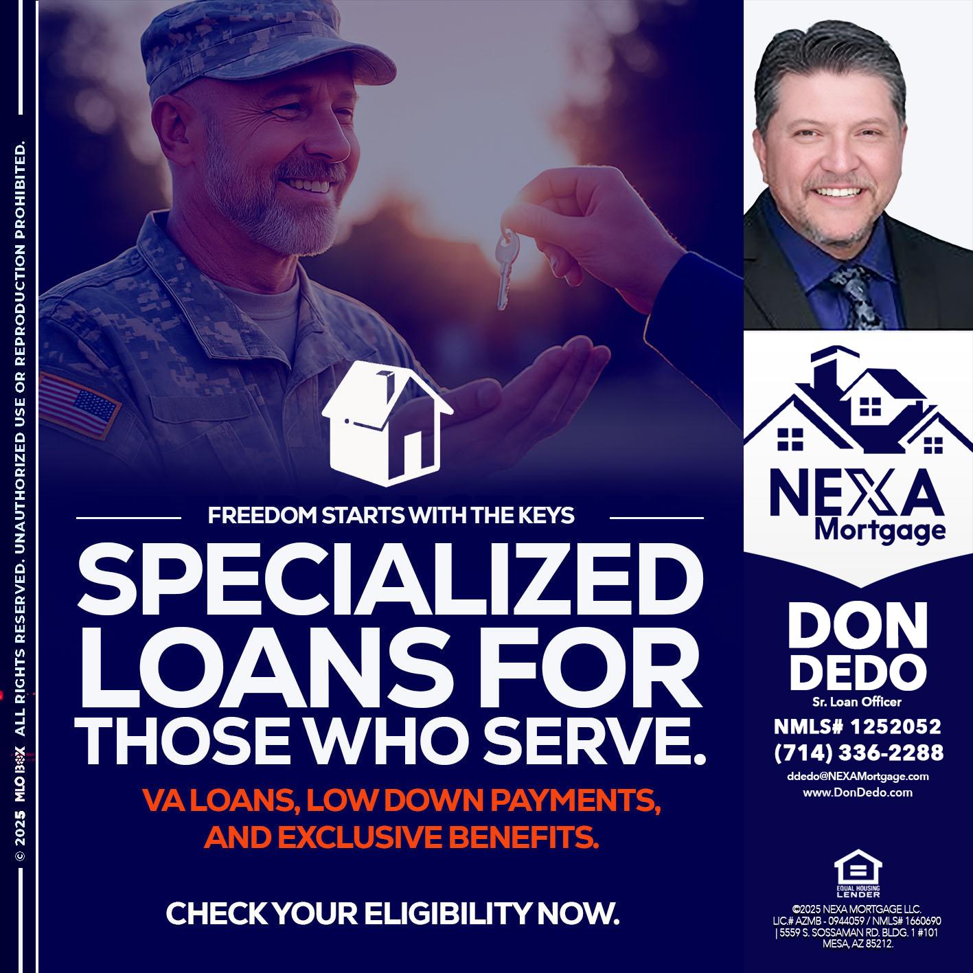 SPECIALIZED LOANS - Don Dedo -Mortgage Loan Originator