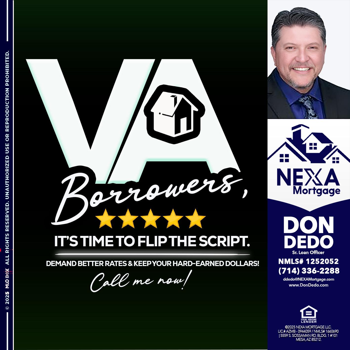 VA BORROWERS - Don Dedo -Mortgage Loan Originator