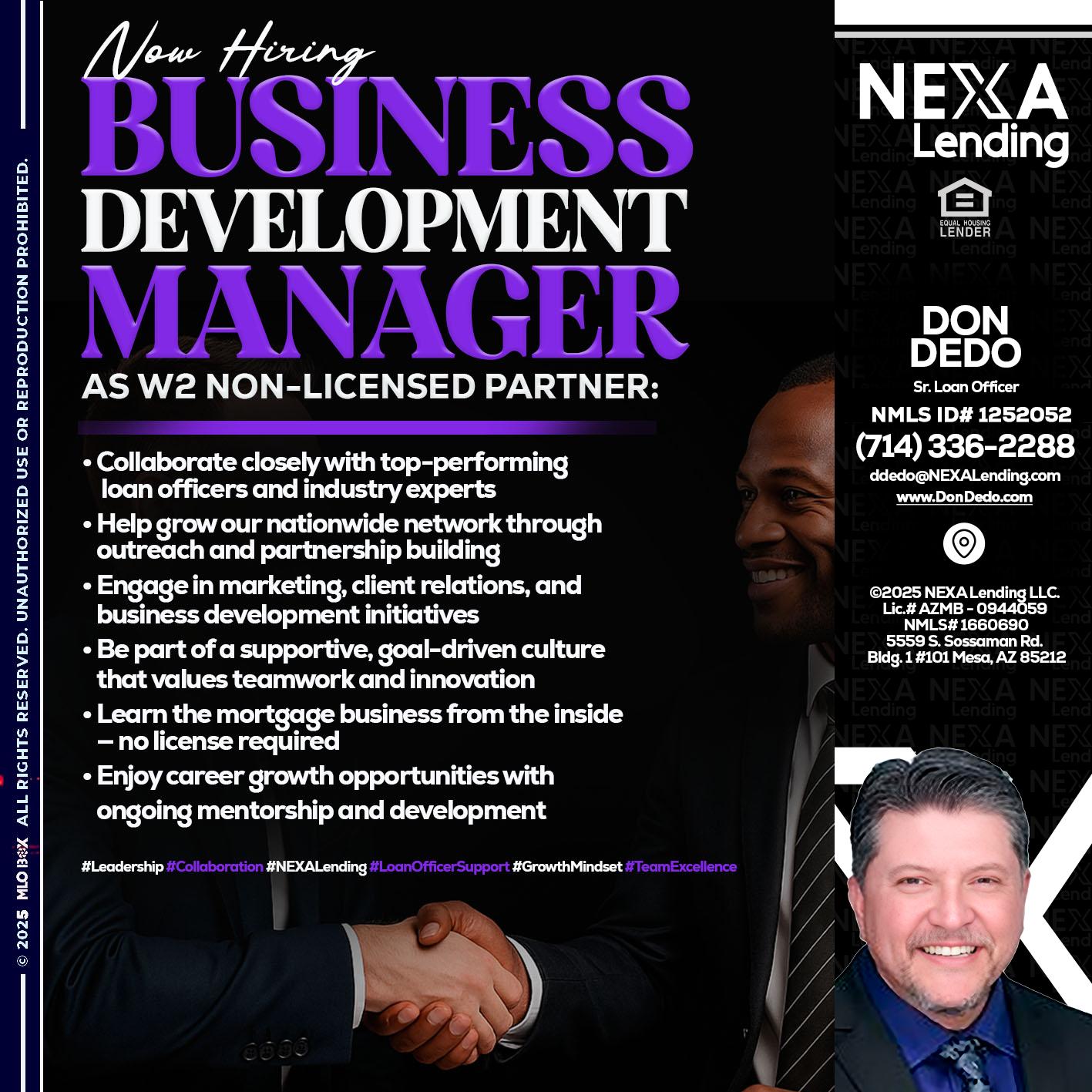 NOW HIRING - Don Dedo -Mortgage Loan Originator