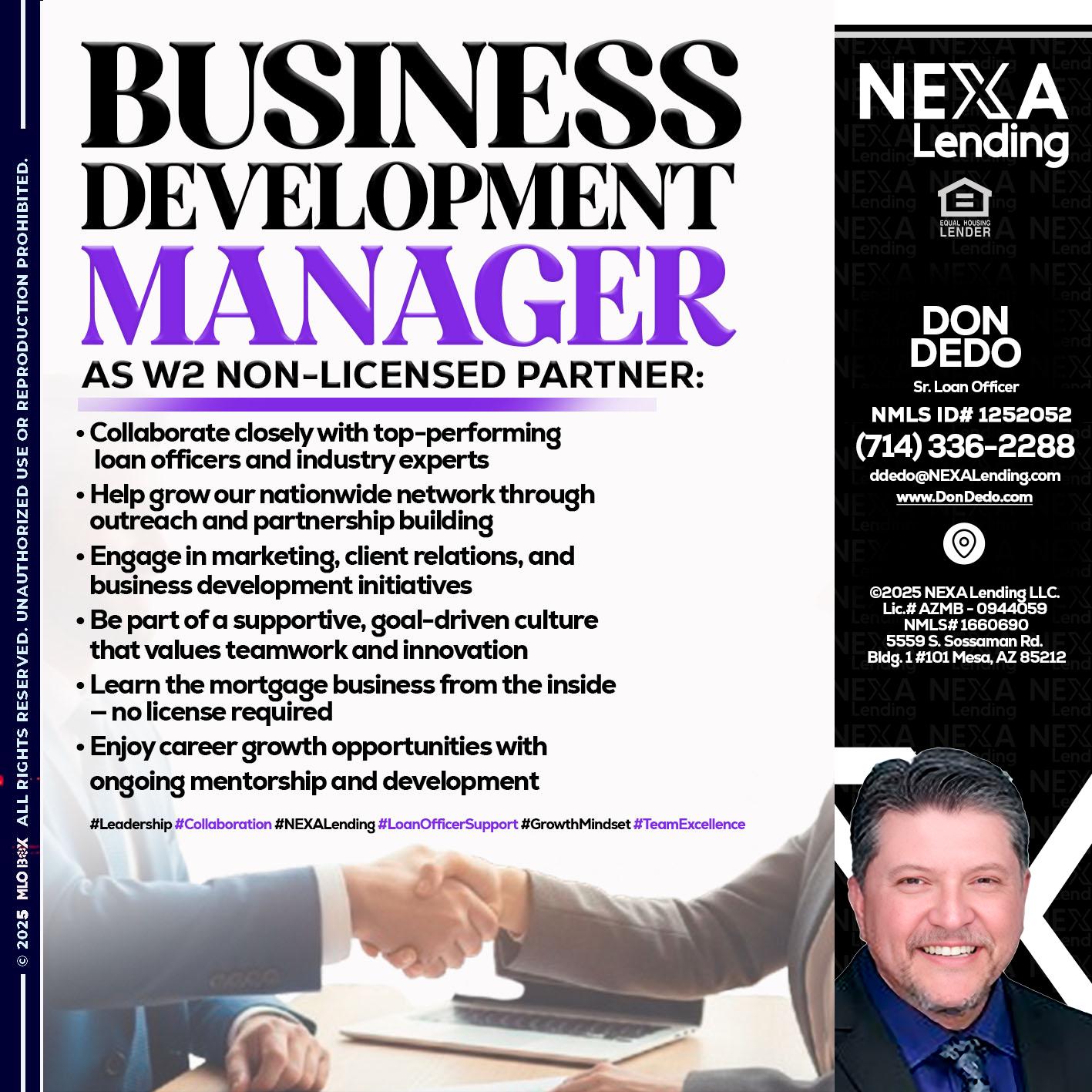business development - Don Dedo -Mortgage Loan Originator