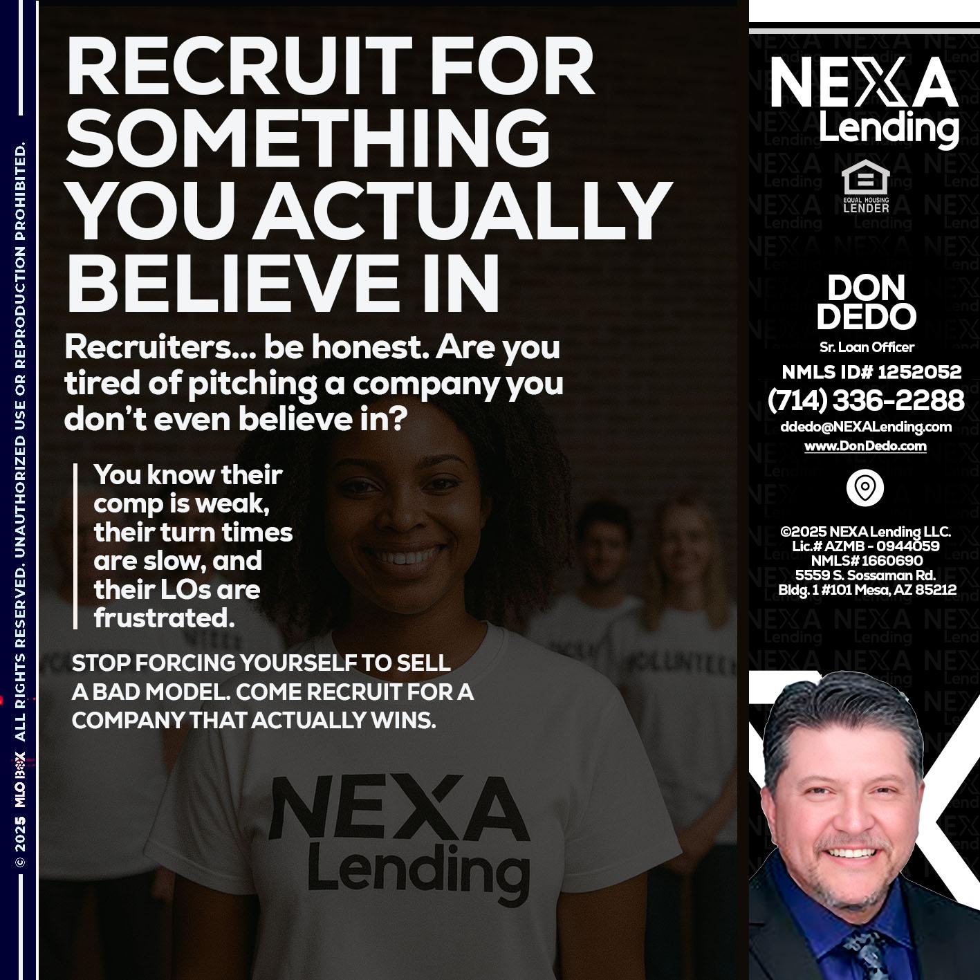 RECRUITING - Don Dedo -Mortgage Loan Originator