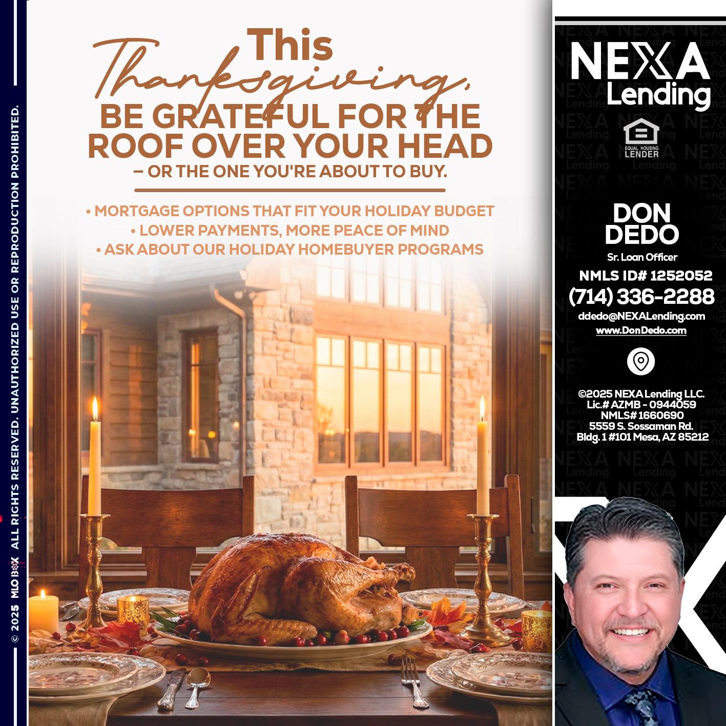 THIS THANKSGIVING - Don Dedo -Mortgage Loan Originator