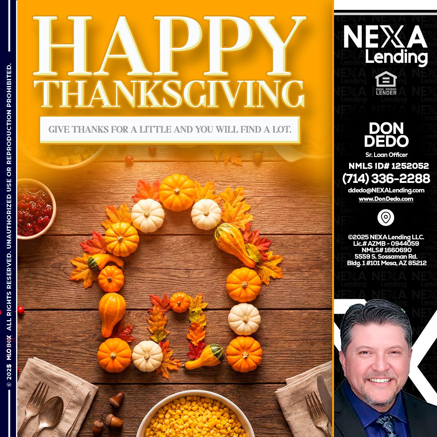 HAPPY THANKSGIVING - Don Dedo -Mortgage Loan Originator