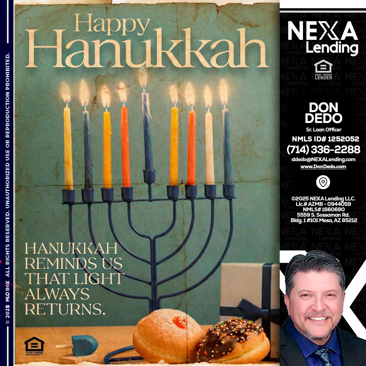 HAPPY HANUKKAH - Don Dedo -Mortgage Loan Originator