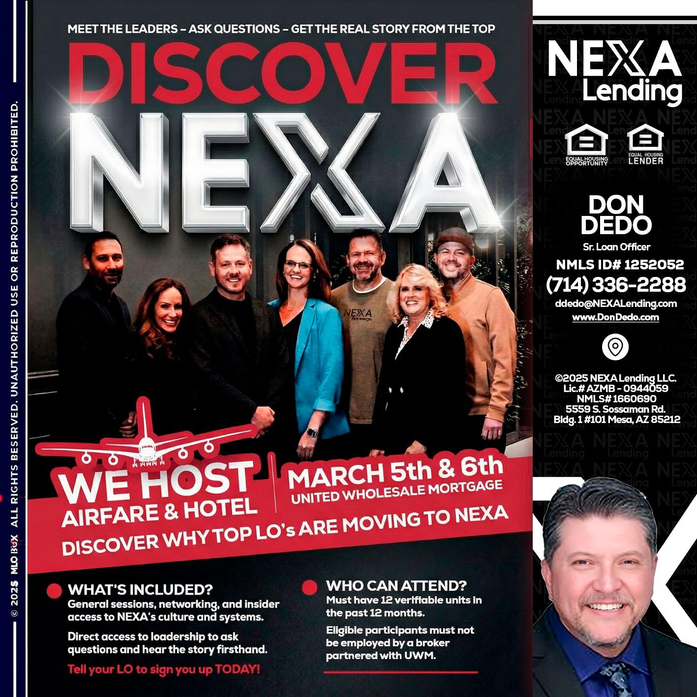 DISCOVER NEXA - Don Dedo -Mortgage Loan Originator