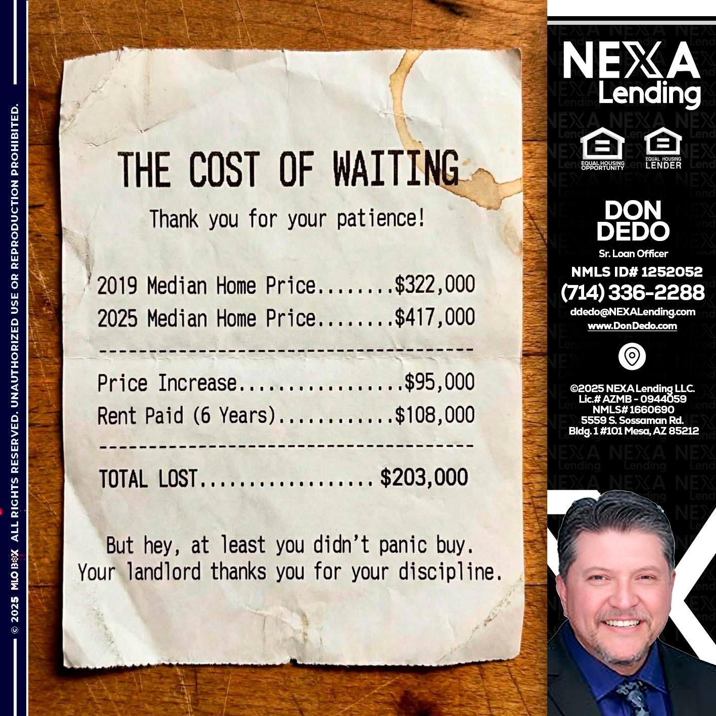 THE COST OF WAITING - Don Dedo -Mortgage Loan Originator