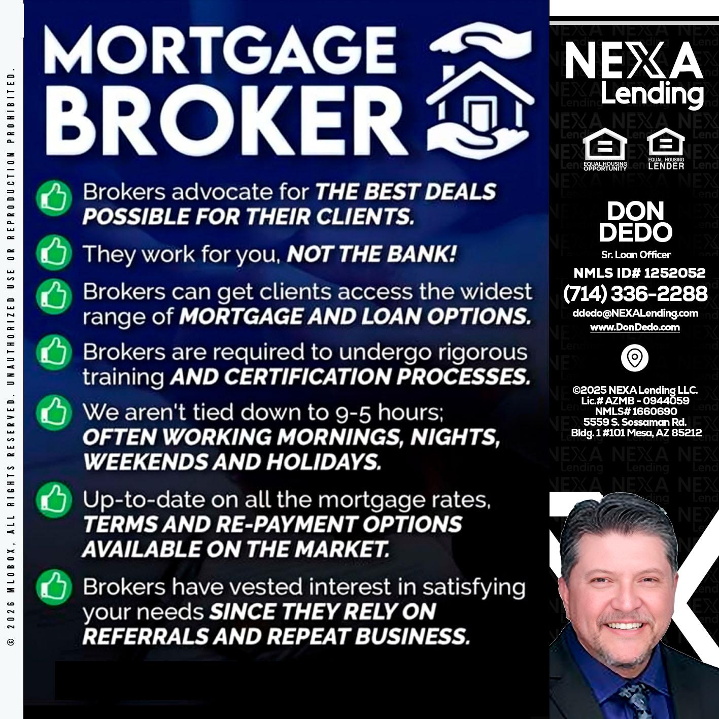MORTGAGE BROKER - Don Dedo -Mortgage Loan Originator