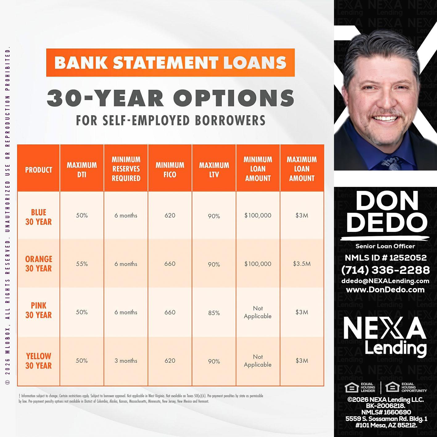 30 YEARS OPTIONS - Don Dedo -Mortgage Loan Originator
