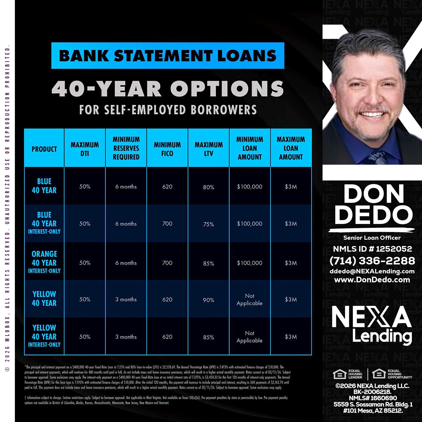 40 YR. OPTIONS - Don Dedo -Mortgage Loan Originator