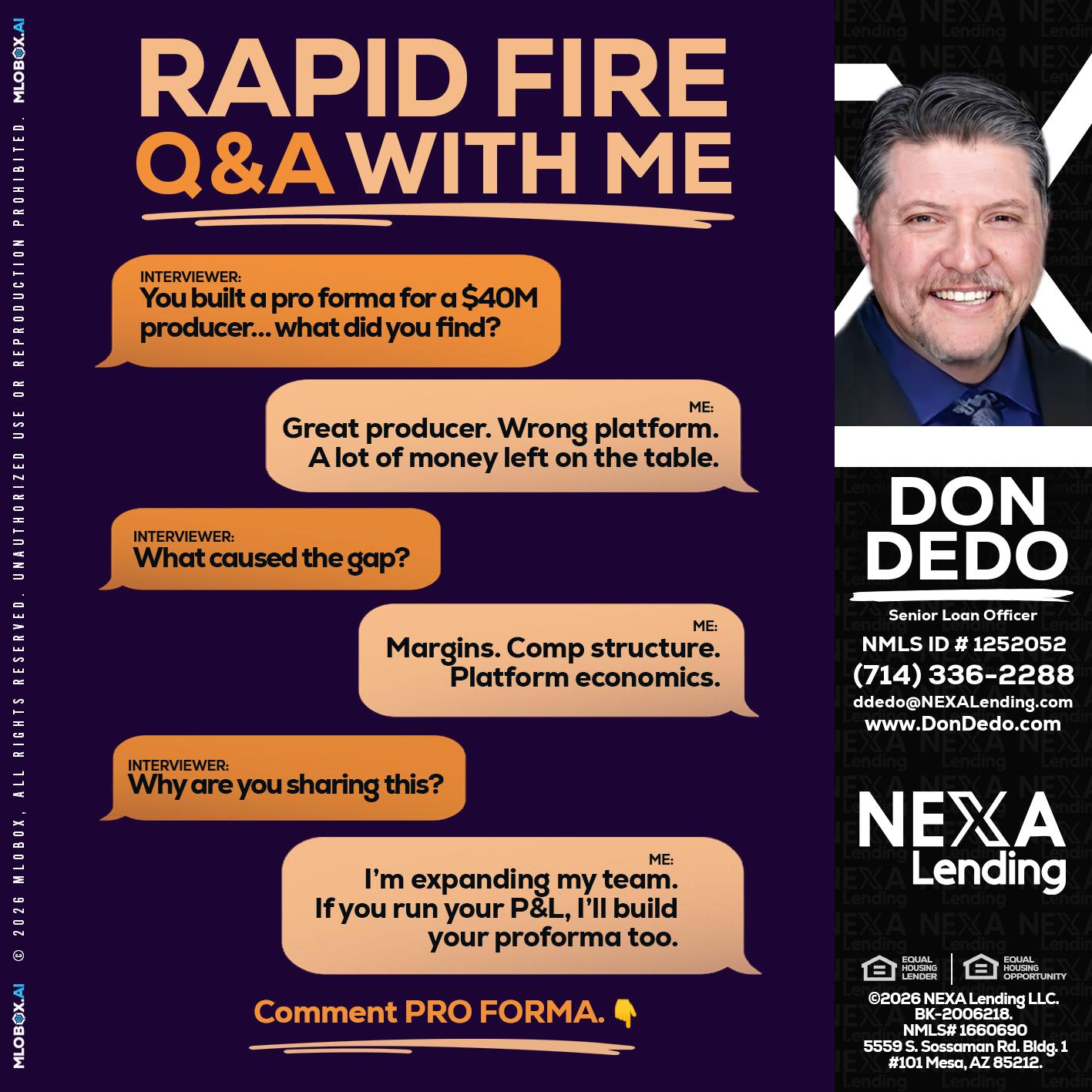 RAPID FIRE - Don Dedo -Mortgage Loan Originator
