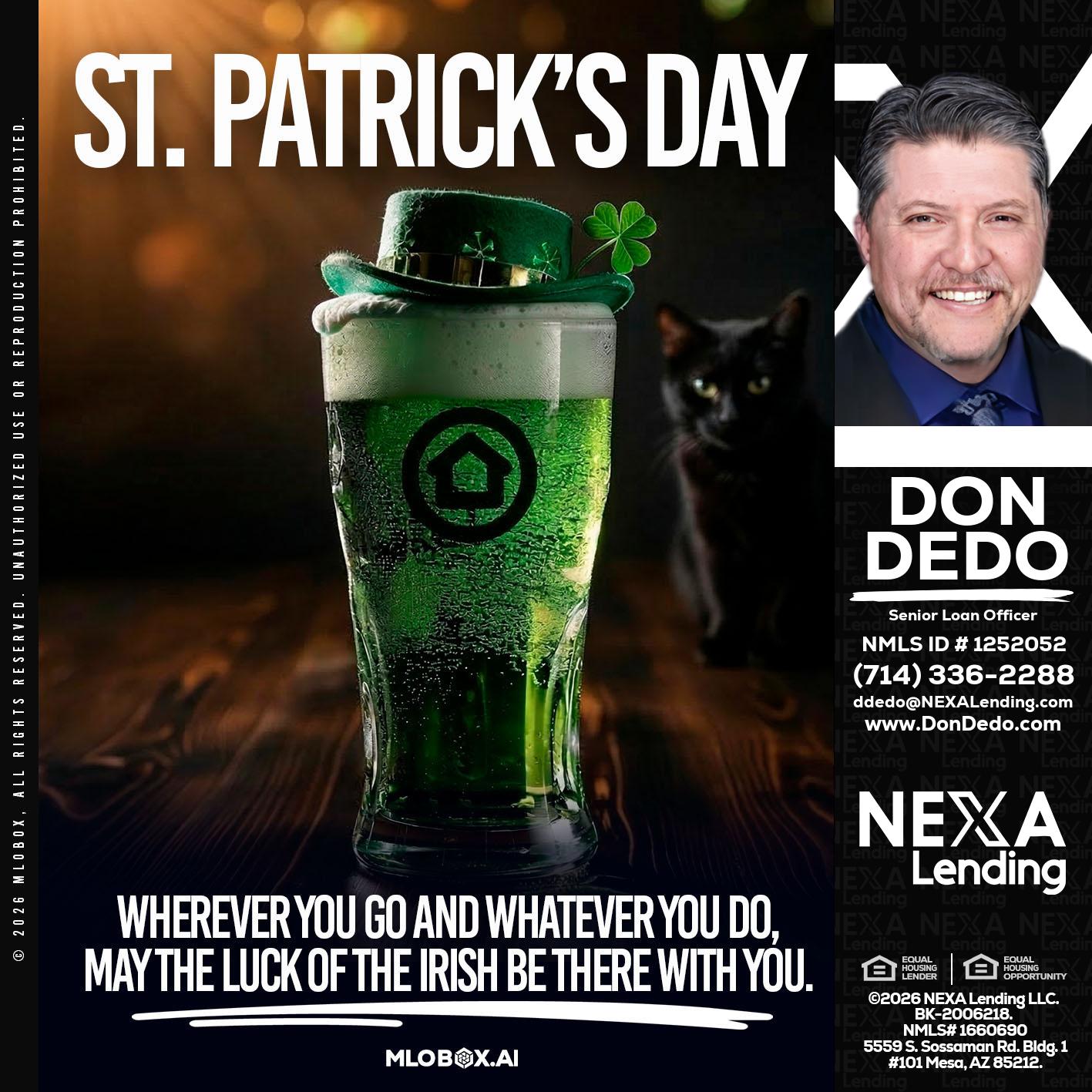 st. Patricks day - Don Dedo -Mortgage Loan Originator