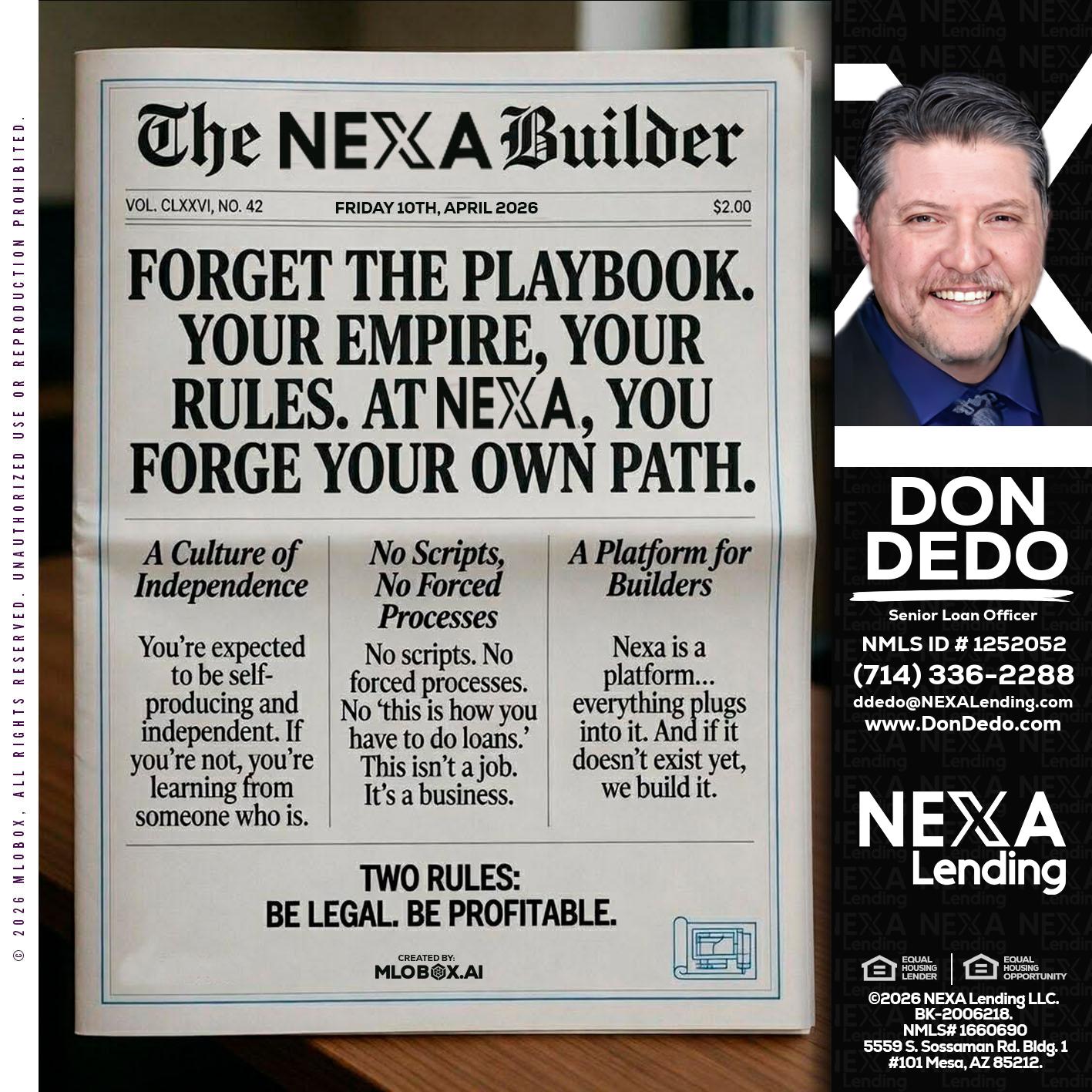 THE NEXA BUILDER - Don Dedo -Mortgage Loan Originator