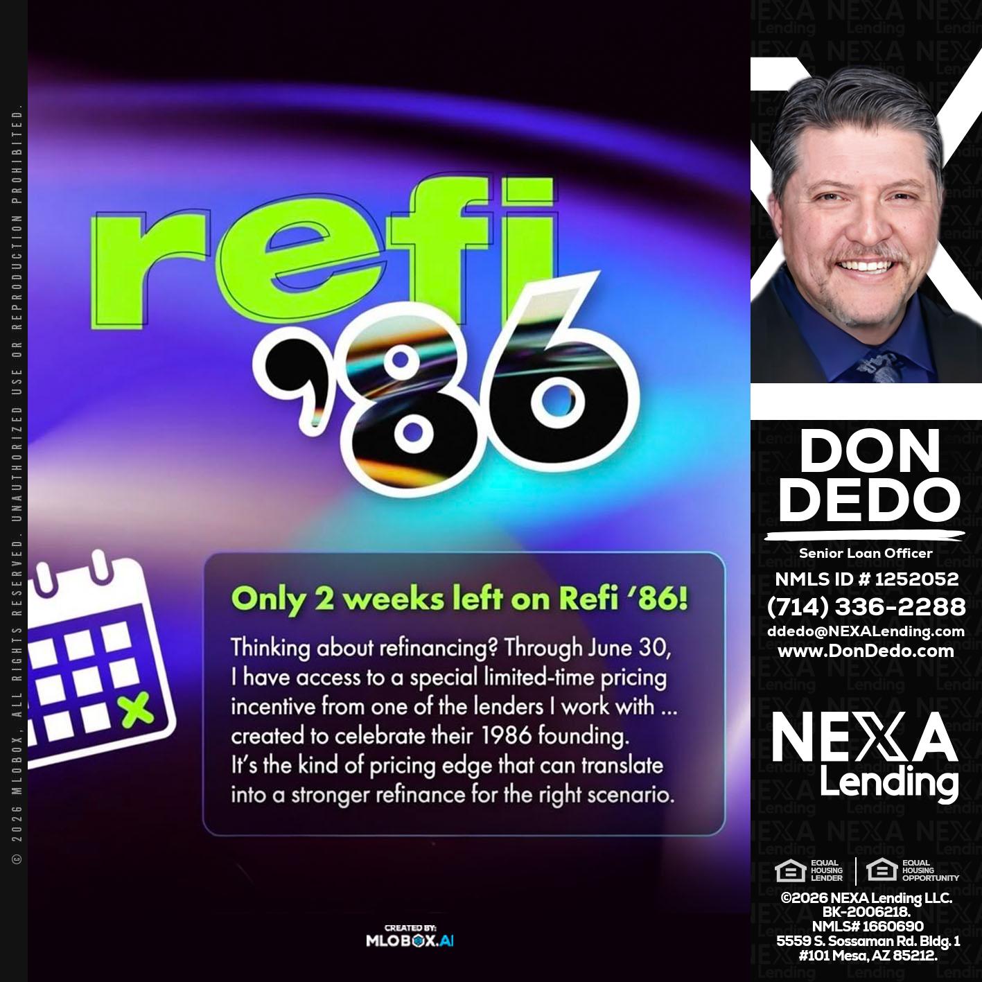 REFI 86 - Don Dedo -Mortgage Loan Originator